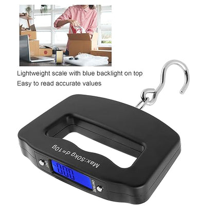50kg/10g Portable Fishing Scale,Mini Portable Travel Hook Scale,Electronic Hook Scale Luggage Scale with Hook for Travel Fish Weighing Black