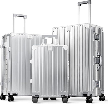 ALPHA CAMP 3 Piece Luggage Sets With Layer Dual Aluminum Frame,TSA Spinner Wheels, 3-Layer PC Hardside Carry on and Checked Lightweight Zipperless Suitcase Sets,Type-C USB Charging Port, Cup Holder
