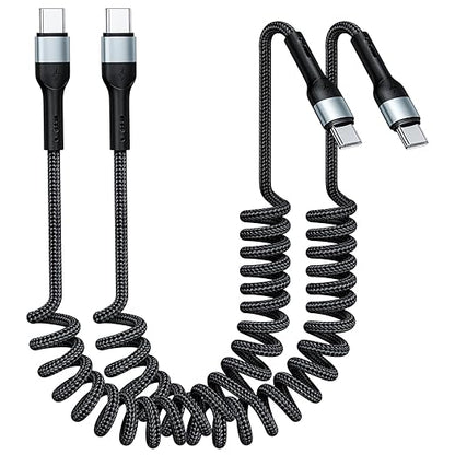 USB C to C Cable 3ft 2Pack Coiled USB C Charger Cable for Car Type C Fast Charging Cable for iPhone 17/16/15/Plus/Pro/Pro Max/Samsung Galaxy S23 Nylon Braided USBC Cable