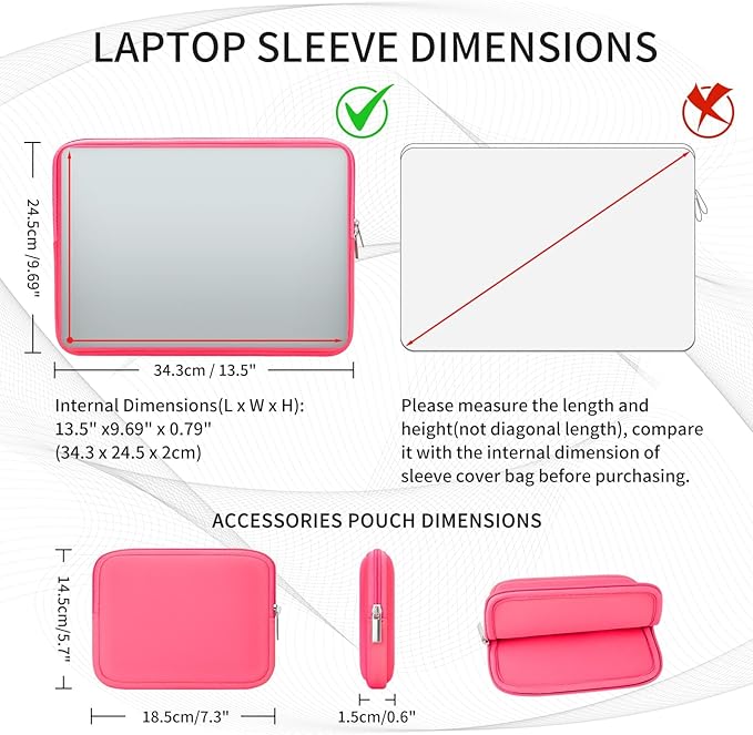 RAINYEAR 14 Inch Laptop Sleeve Protective Case Soft Fluffy Lining Padded Zipper Cover Carrying Bag with Accessories Pouch,Compatible with 14" Notebook Computer Chromebook(Bright Pink,Upgraded Version)