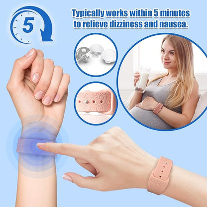 Hion Motion Sickness Bracelets Sea Sickness Wristbands for Motion Sickness/Morning Sickness/Pregnancy Nausea Anti Nausea Wristband Acupressure Nausea Bands Motion Sickness Bands（2Pairs-Black+Pink