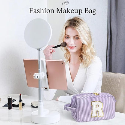YOOLIFE Makeup Bag - Initial Makeup Bag Cosmetic Bag, Make Up Bags, Monogram Cosmetic Bags, Travel Cosmetic Bag, Cute Makeup Pouch Makeup Case, Personalized Purple Makeup Bags for Women Her R