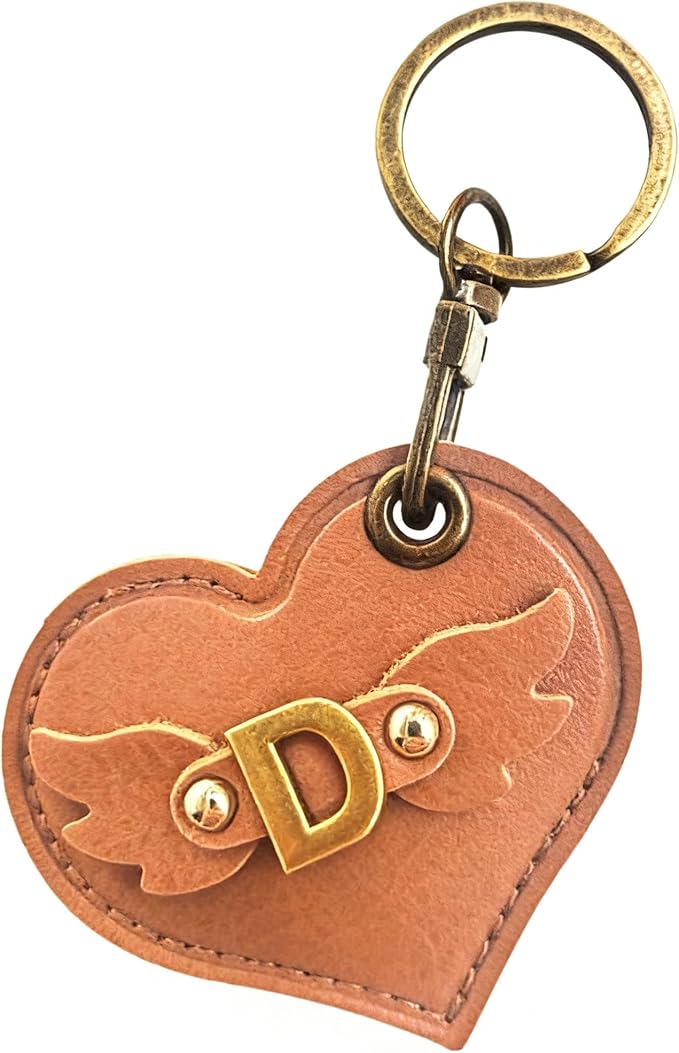 Initial Letter Leather Alphabet Keychain Holder Case Compatible with AirTag,Cute Protective Air Tag Cover with Bronze Keyring,Anti-Scratch Finder GPS Tracker Case for Pets Keys Wallet Luggage(D)