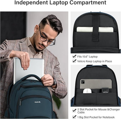 Hanke College Laptop Backpack Multi-Pocket, 18-Inch Large Travel Backpack for Men Women, Water Resistant College Bookbag for 15.6 Inch Laptop, Casual Daily Personal Item Airline Approved,Navy Blue