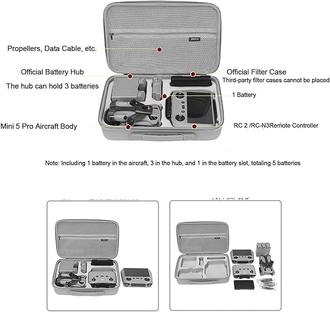 Mini 5 Pro Case, EVA Carrying Case For DJI Mini 5 Pro Fly More Combo (RC-N3)/(RC2) All-in-One Portable Hard Handheld Box Bag Storage Camera Drone Body/Remote Control/Other Accessories