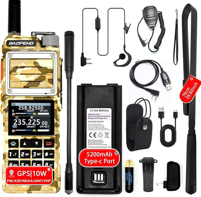 BAOFENG UV-25 PRO 10W Heavy Duty Radio Handheld Tri Band Baofeng Waterproof Radio Tri Band Ham Radios 999CH 5200MAh BatteryType-C Charging UHF VHF MW FM Air NOAA Multi-Band Receiver (Yellow)