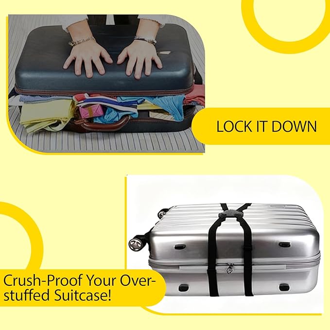 Personalized Luggage Straps Bag Bungee, 7 Pcs Custom Luggage Straps for Suitcases - Add a Bag Securely, Burst-Proof Elastic Travel Strap, High-Vis Luggage Connector Straps Adjustable 28"-95"