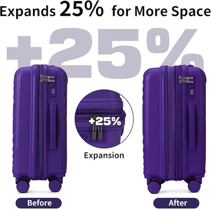 LARVENDER Luggage Sets, Suitcase Set 3 Piece Expandable Luggage PP Lightweight Large Suitcases with Wheels for Women (28/24/20inch,Grape Purple)