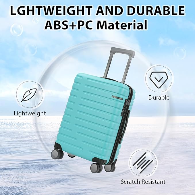 EMPSIGN Carry On Luggage with Spinner Wheels, Hard Shell Carry-On Expandable Suitcase 21x14x9 Airline Approved & Built-in TSA Lock, Durable Travel Rolling Suitcase, Carry-On 20-Inch, Lake Blue