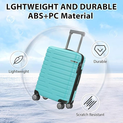 EMPSIGN Carry On Luggage with Spinner Wheels, Hard Shell Carry-On Expandable Suitcase 21x14x9 Airline Approved & Built-in TSA Lock, Durable Travel Rolling Suitcase, Carry-On 20-Inch, Lake Blue