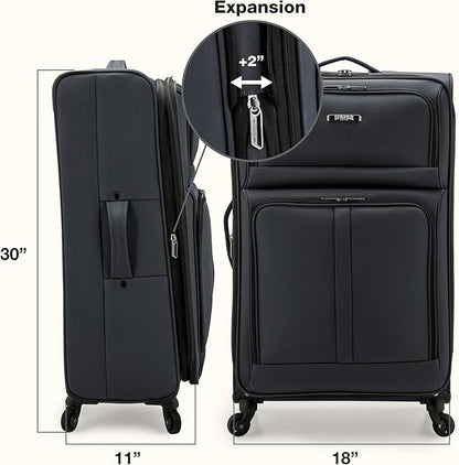 U.S. Traveler Anzio Softside Sturdy Ballistic Nylon Expandable Travel Suitcase Luggage with 4 Spinner Wheels, Dark Grey, Checked-Large 30-Inch