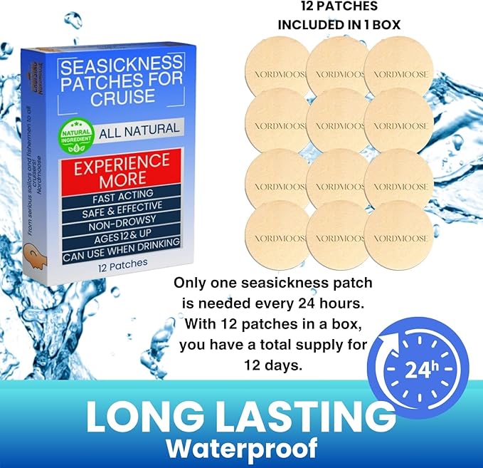 Sea Sickness Patches for Cruise - All Natural Motion Sickness Relief for Cruise - Non Drowsy Behind Ear Seasickness Solution for Cruise