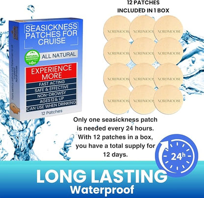 Sea Sickness Patches for Cruise - All Natural Motion Sickness Relief for Cruise - Non Drowsy Behind Ear Seasickness Solution for Cruise