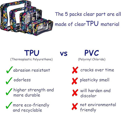 TSA Approved 5-Piece Diaper Bag Organizer Pouch Set Clear Waterproof TPU Kids Toiletry Storage Set Travel Packing Clutch Cube Bags for Baby Nursing