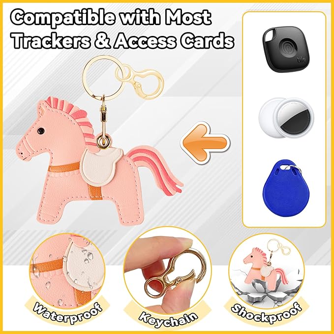 Leather Keychain for Airtag, Cute Protective Keychain Holder Compatible with Apple Air Tag,GPS Item Tracker Case Cover for Keys,Bags,Pets,Luggage(Horse)