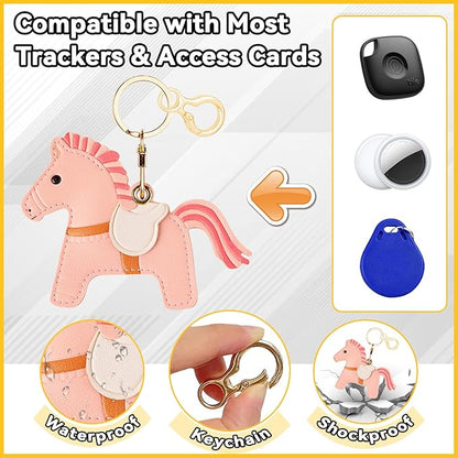 Leather Keychain for Airtag, Cute Protective Keychain Holder Compatible with Apple Air Tag,GPS Item Tracker Case Cover for Keys,Bags,Pets,Luggage(Horse)