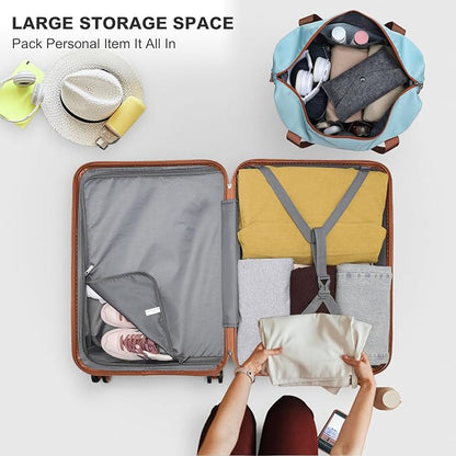 Kono Luggage Set 4 Piece Carry On Lightweight PC+ABS Hardside Luggage with TSA Lock Spinner Wheels Carry On Suitcase Apricot Blue
