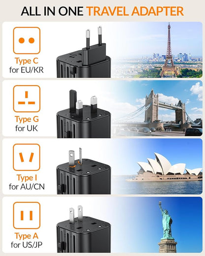 SooPii 2-Pack Universal Travel Adapter Worldwide, Travel Plug Adapter with AC Outlets(Type A C G I), Small International Socket Adapter for UK, US, Europe, Japan, Ireland, Australia 200+ Countries
