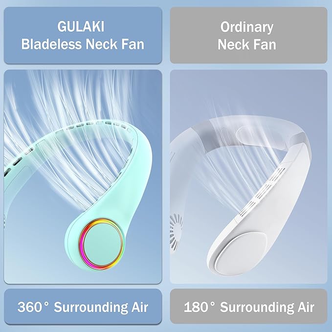 Portable Neck Fan, Personal Fan with 4000mAh Battery, Rechargeable Neck Fan with 3 Speeds and 64 Cool Lights, Birthday Gifts for Men Women Mom Dad, Hands Free Cooling fan for Summer(Green)