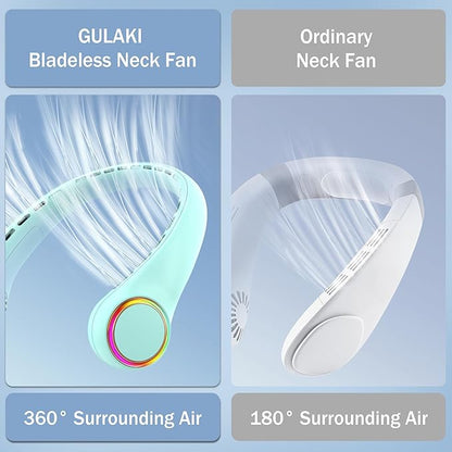 Portable Neck Fan, Personal Fan with 4000mAh Battery, Rechargeable Neck Fan with 3 Speeds and 64 Cool Lights, Birthday Gifts for Men Women Mom Dad, Hands Free Cooling fan for Summer(Green)