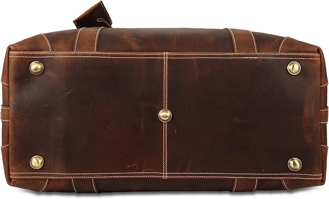KomalC Leather Travel Duffle Bags for Men and Women Overnight Weekend Bag, Sports Gym Duffel (Dark Tan)