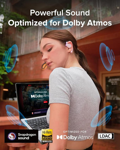Cleer ARC 3 Open Ear Headphones - Dolby Audio, Snapdragon Sound True Wireless Earbuds, 50Hr Battery, Bluetooth 5.4, IPX 7, Multi-Point, Smart Controls, Wireless Charging Smart Case, Comfort Fit, Pink