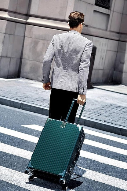 HotWay 22 Inch Checked in Luggage with Aluminum Frame,PC Hard Shell Suitcase with Spinner Wheels and TSA Lock, Large Suitcase for Travel, Green