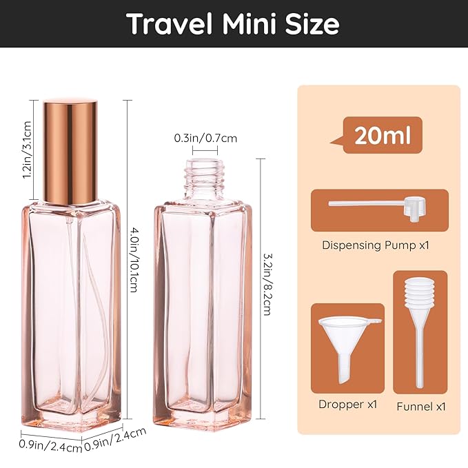 Segbeauty Travel Perfume Atomizer Refillable, 2 Pack 20ml Portable Refill Bottles, Travel Size Refill Bottle Empty Glass Sprayer Cologne Fragrance Spray Bottle Small Liquid Dispenser