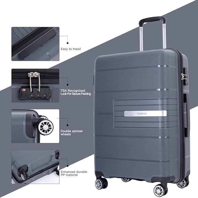 Travelhouse Luggage Sets, Expandable Hardside Suitcases 24in/28in, Carry on 20in,3 Piece Set Travel Luggages Clearance with Double Spinner Wheels TSA Lock Lightweight (Gray-1206)