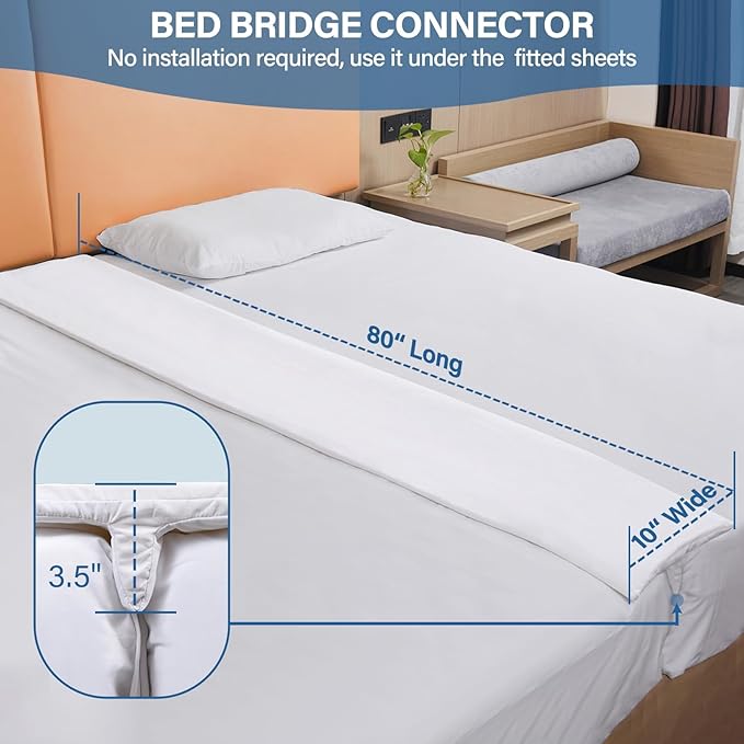 Vekkia 80" x 10" Twin XL/Twin to King Converter with Internal PE Support Sheet & High-Density Foam, Split King Gap Filler for Adjustable Bed, Guest Room, Vacation Rentals, Hotel, Washable Cover