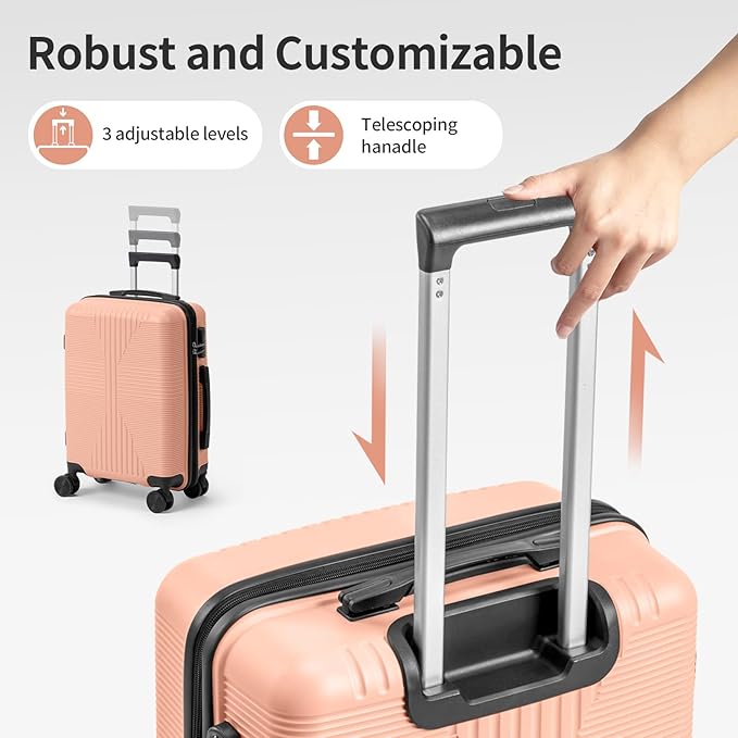 Karl home Luggage Sets 5 Piece, PP Hard Case Suitcase Set with Built-in Lock Spinner Wheels, Lightweight Durable Carry on Luggage for Business Travel - Light Pink (12/16/20/24/28")