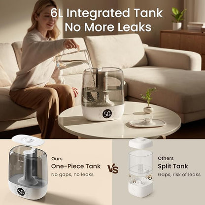 6L Self-Cleaning Humidifier for Large Room, CleanCare Warm & Cool Mist, No-Leak Design & Top Fill, 60 Hour Runtime, Quiet Ultrasonic Auto Mode with Remote Control for Bedroom & Home