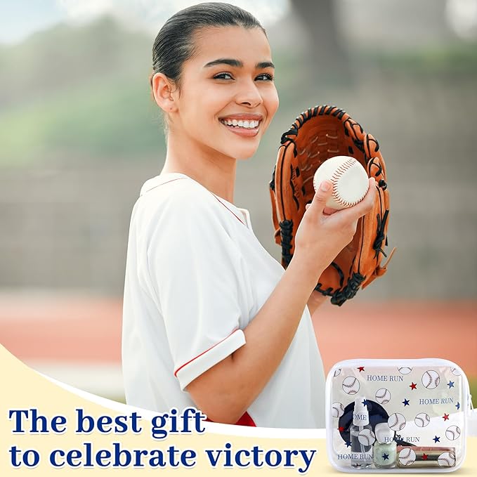 12 PCS Baseball Gift Accessories Bags Baseball Cosmetic Bags Goodie Snack Makeup Pouch Bag Waterproof Clear PVC Travel Bag with Zipper for Girls Team Gifts Valentine Player Sport Party Favors