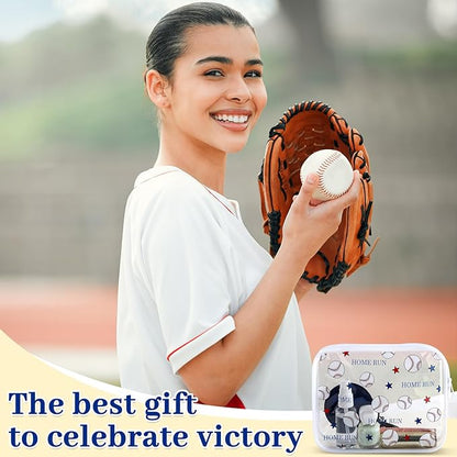 12 PCS Baseball Gift Accessories Bags Baseball Cosmetic Bags Goodie Snack Makeup Pouch Bag Waterproof Clear PVC Travel Bag with Zipper for Girls Team Gifts Valentine Player Sport Party Favors