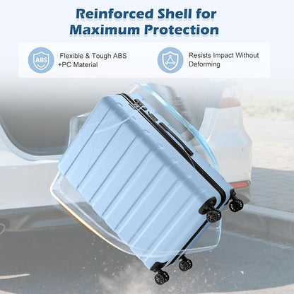 AnyZip Suitcase Hardside PC ABS Lightweight USB Luggage with Wheels TSA Lock Checked-Medium 24 Inch Light Blue