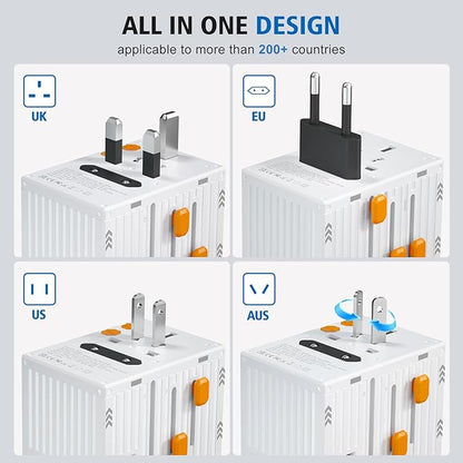 Travel Adapters, International Power Travel Plug Adapter, 3 USB-C & 1 USB-A Fast Charging Travel Charger, All in One Worldwide Travel Plug Adapter,(White-35W)