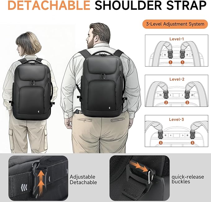 Backpack for Men, Anti Theft Convertible Laptop Backpack with Wheels,50L Rfid Personal Item Wheeled Backpack for Travel Business Work, Black
