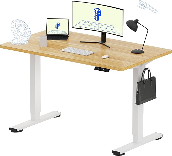 FLEXISPOT EN1 One-Piece Standing Desk, 48"x24" Seamless Desktop Electric Height Adjustable for Home Office, Study Rooms & Multi-Device Workstations, Maple(White Frame)