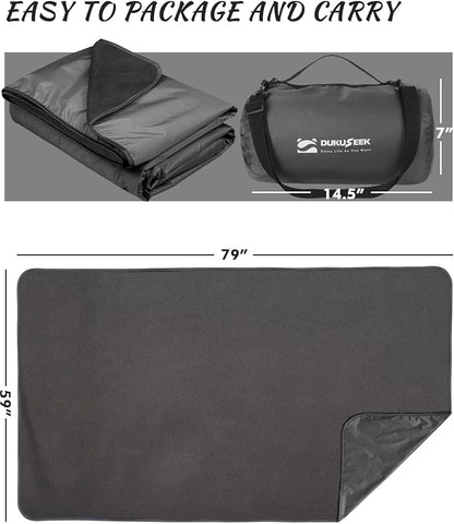 DUKUSEEK Hooded Stadium Blanket, Waterproof Windproof Outdoor Fleece Blanket - Large (79x56), Portable, Wearable, Warm for Outdoor Camping, Picnic, Stadium, Sports, Beach, Concerts, Car, Dogs…