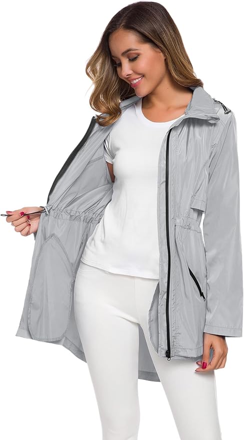 Avoogue Women's Long Raincoat with Hood Outdoor Lightweight Windbreaker Rain Jacket Waterproof