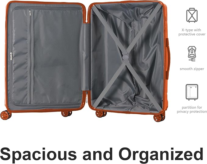 3-Piece Luggage Sets (20", 24", 28"), Suitcase with Wheels, Hardside Suitcase With Four Spinner Wheels and Scratch-Resistant Surface (PP hardshell, Orange)