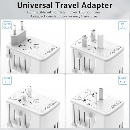 Acer Universal Travel Plug Adapter - International Power Adapter with 5 USB Ports (3 USB C) 5.8A, Worldwide Outlet Charger for USA to European UK France Germany Spain, Type C/E/F/G/I/L/A, White