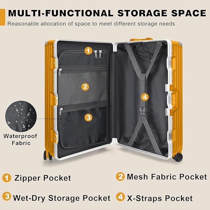 AnyZip Luggage PC+ABS Aluminum Frame Zipperless Checked Luggage Hard Shell Suitcase with TSA Lock Double Spinner Wheels 28 Inch Orange