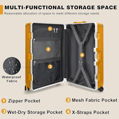 AnyZip Luggage PC+ABS Aluminum Frame Zipperless Checked Luggage Hard Shell Suitcase with TSA Lock Double Spinner Wheels 28 Inch Orange