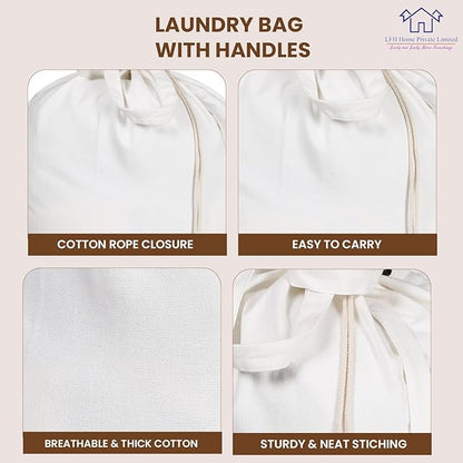 LFH Home Cotton Canvas Large Laundry Bag with Handle, Heavy Duty Drawstring Closure Washable Laundry Bags School Travel, Home, Hotel, College Dorm, Organizer Sack, Cloths 20x30-White, Thanks Giving