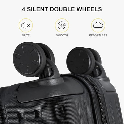 LEVEL8 Grace Carry on Luggage, 20 Inch Hard Shell Suitcases with Spinner Wheels, Abs+Pc Hard Case Luggages with Tsa Lock, Black