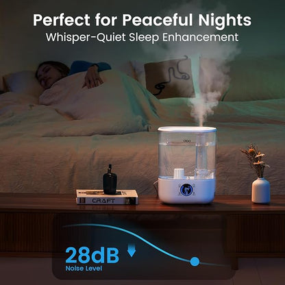 COMHOMA Smart Humidifiers for Bedroom, 5L Top Fill Supersized Humidifier Essential Oil Diffuser for Baby & Plants, 3 adjustable Mist with 28dB Quiet, Touch/APP/7-color Nightlight, 36H Runtime, White