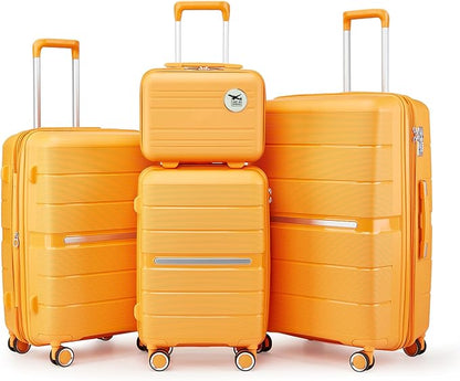 Merax Luggage Set 4 Piece Suitcase with Case Expandable Spinner Wheels Hardshell Airplane Approved Luggage Sets,Orange,14/20/24/28