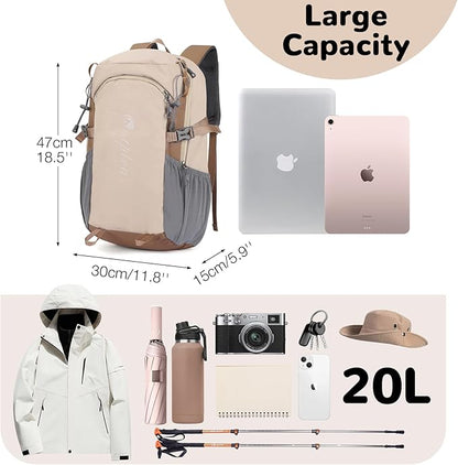 20L Small Khaki Hiking Backpack Daypack with Chest Strap for Men Women, Waterproof Outdoor Backpack with Padded Straps