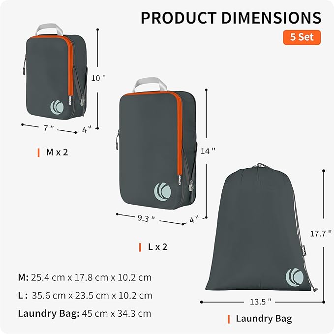 Cipway - 5 Set Compression Packing Cubes for Travel, Ultralight Packing Organizers for Luggage Suitcase & Backpack (Grey), L